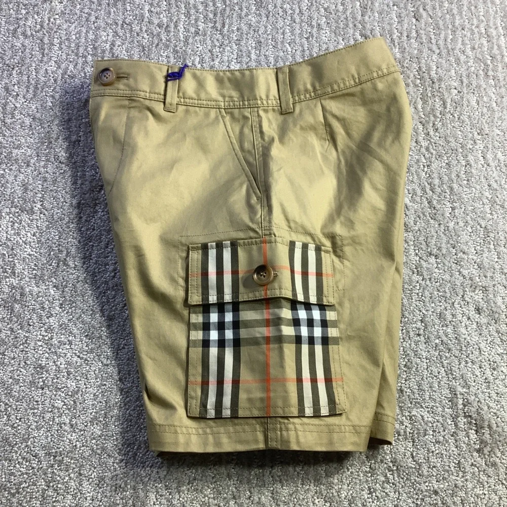 Burberry Kids Sand Oscar Cargo Shorts Vintage Check Pocket Organic Cotton 8Y NWT